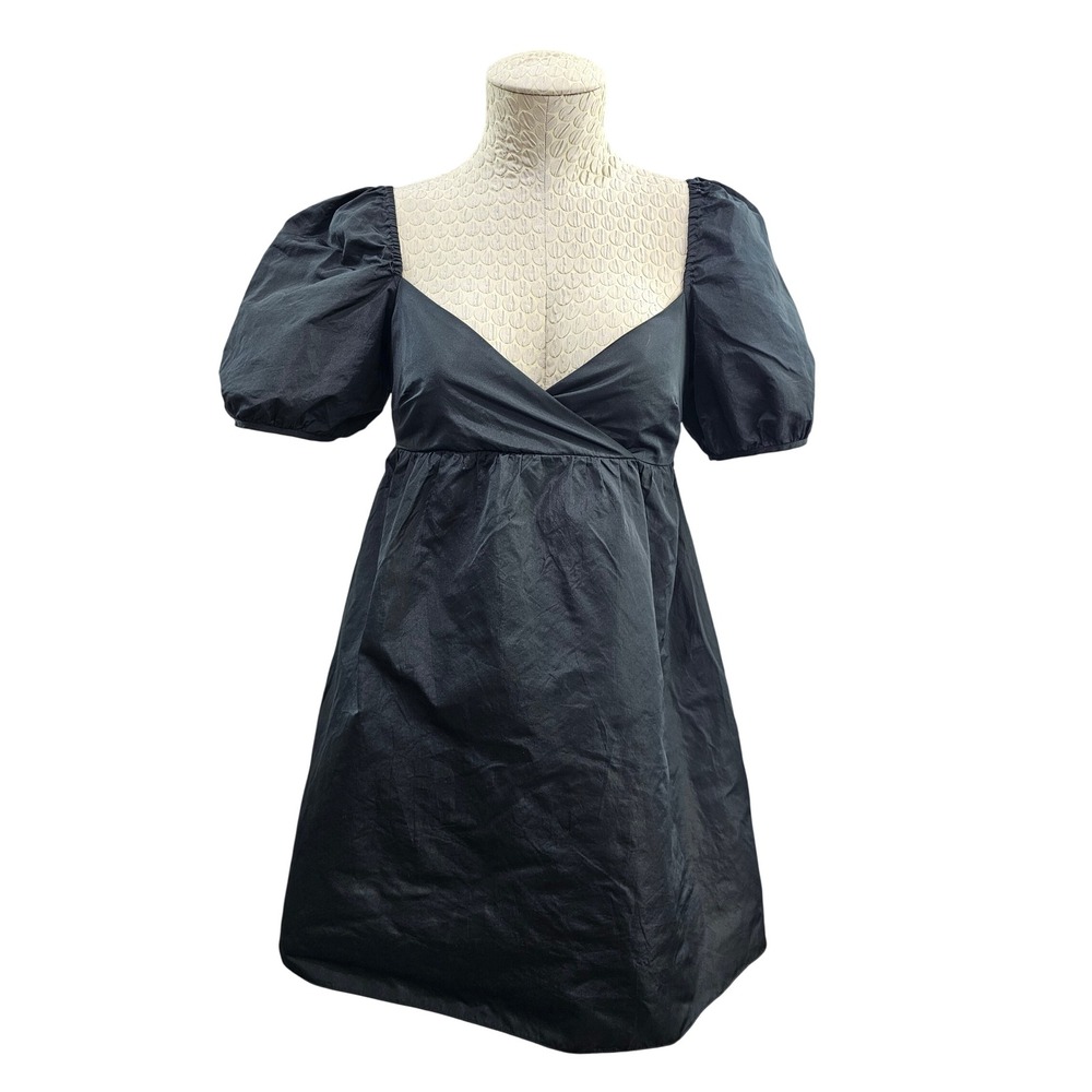 Wilfred Mini Dress Womens Small Black Puff Sleeve Tie Back Babydoll Aritzia Chic